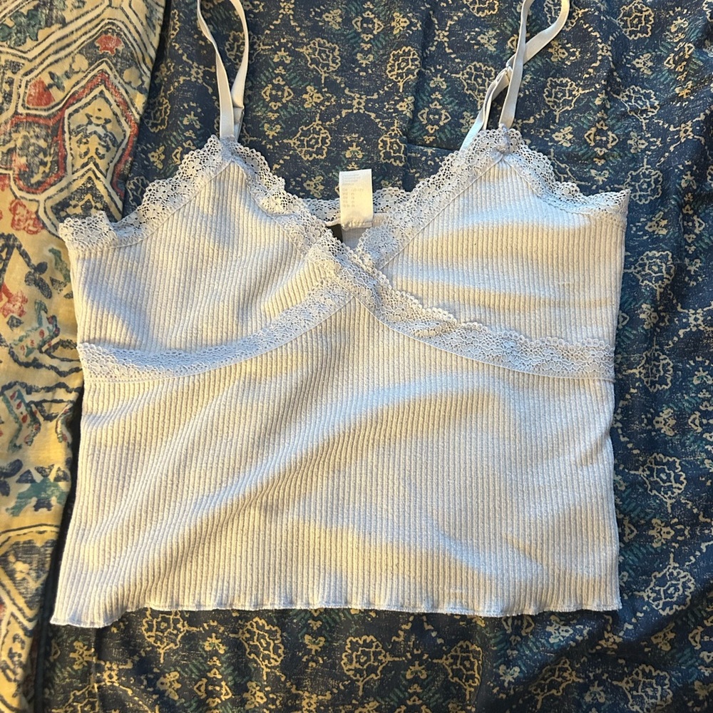 Light blue lace bordered Tank top